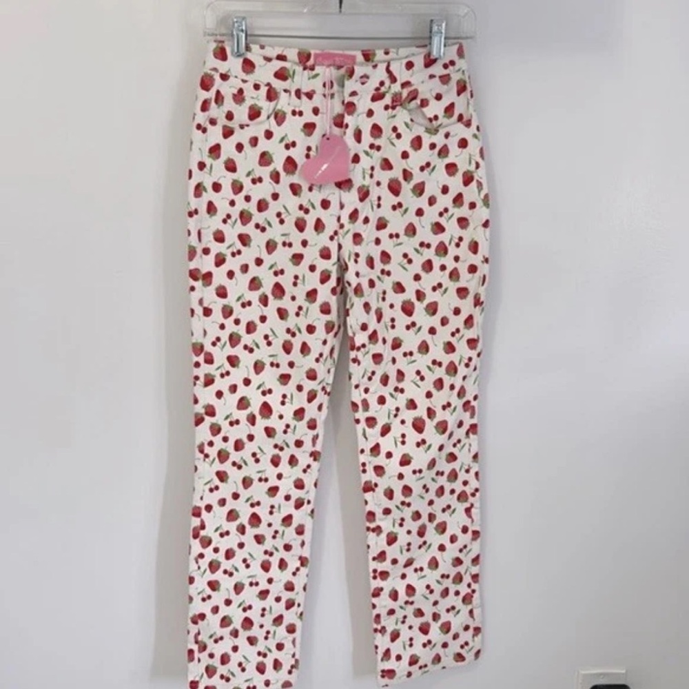 Dolls Kill Sugar Thrillz Farm Stand Strawberry Cherry Print Jeans